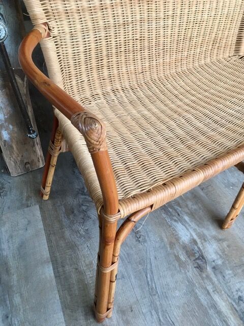 Vintage rattan armchair bench