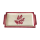 Cake dish bird pattern on its branch in red and white tones