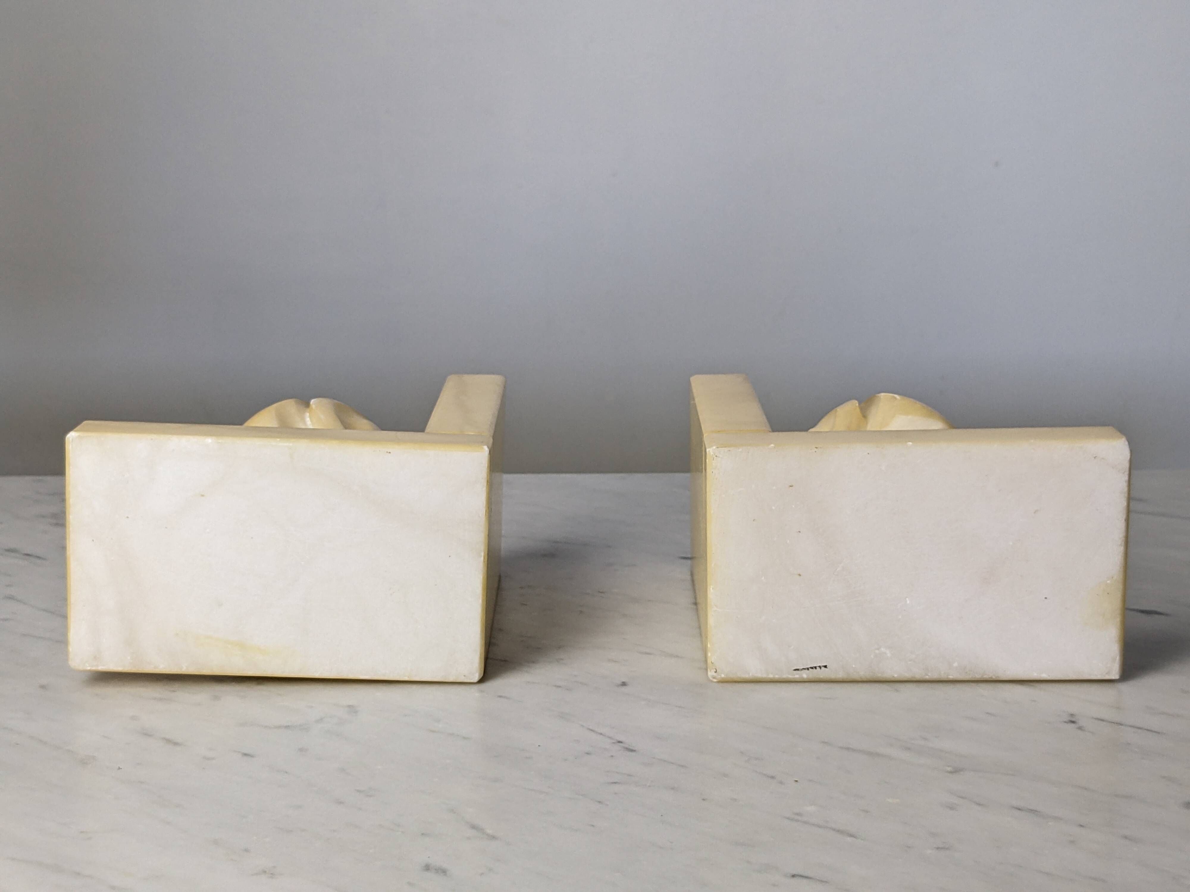 Pair of Neo-Classical Camellia Alabaster Bookends - 1940s