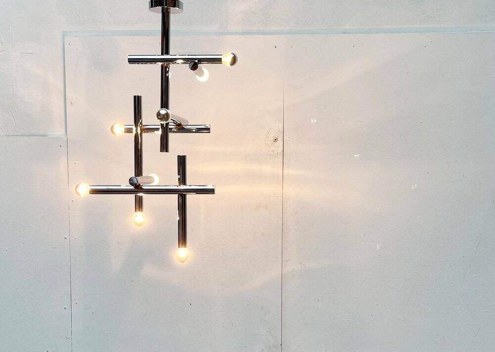 Minimalist chrome ceiling lamp from the mid-century space age by Temde, Switzerland, 1960s.