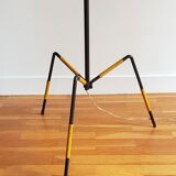 Vintage tripod floor lamp with red tablet Black metal and scoubidou