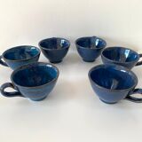 Set of 6 cups or cider bowls in glazed blue stoneware