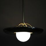 Art Deco brass chandelier with white glass, Czechoslovakia 1930s