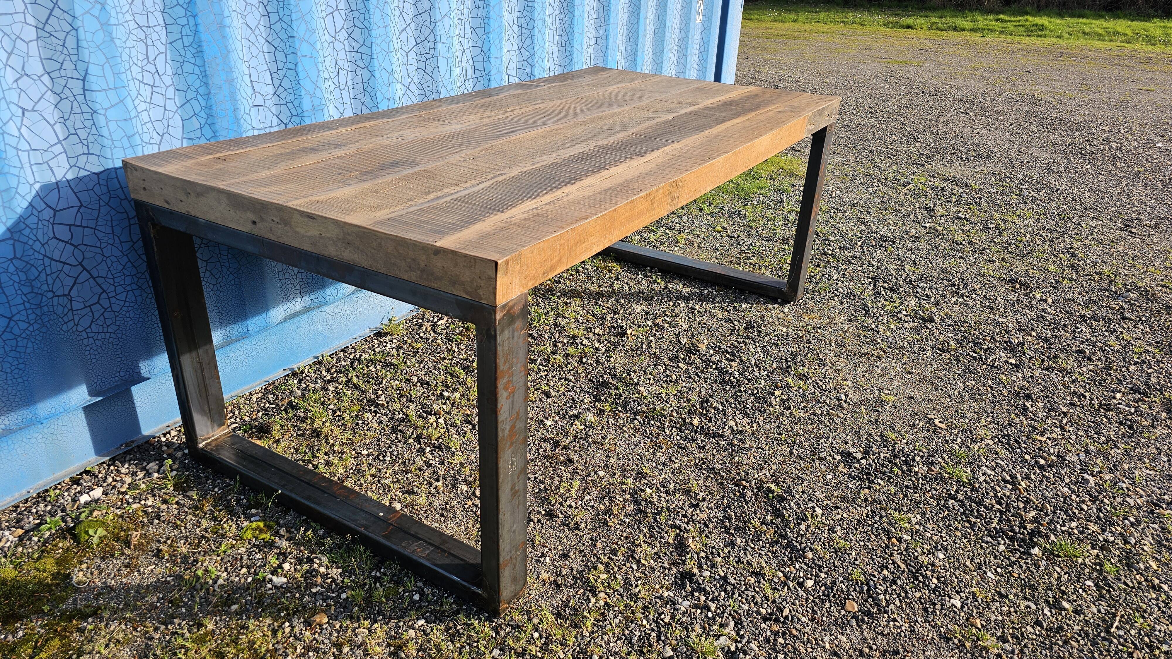 Industrial table 200 x 100 cm with wooden top + metal base