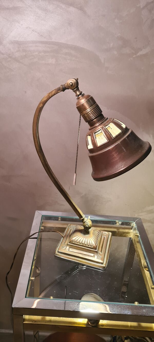 Lampe de bureau art deco en laiton, bronze et cuivre