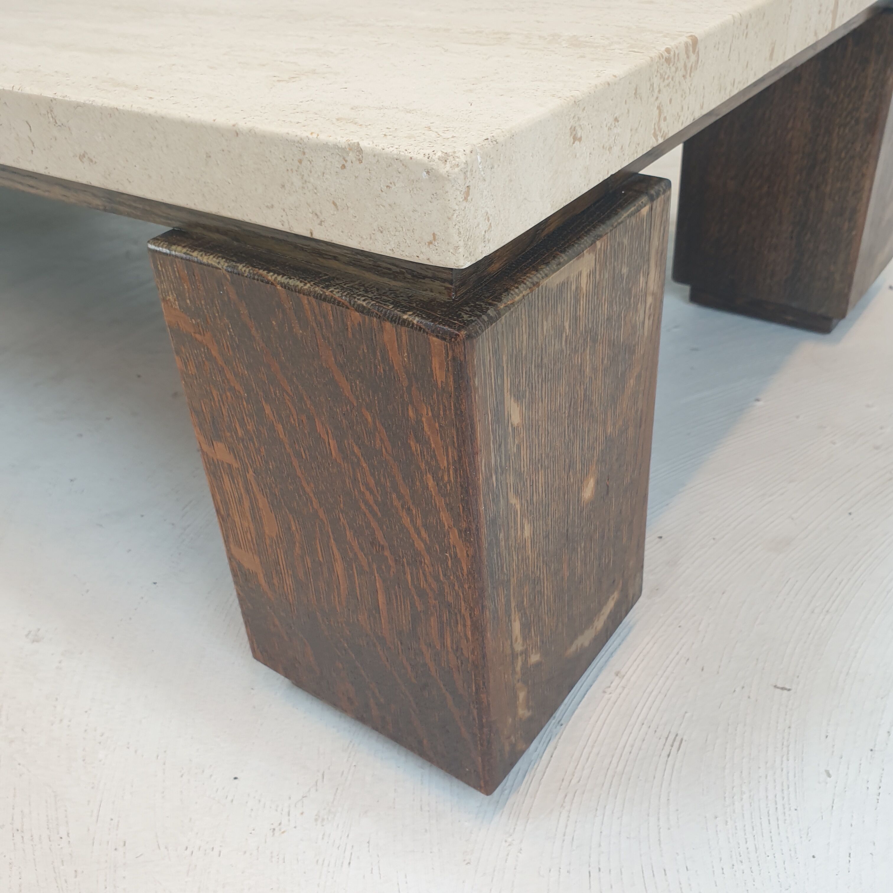 Travertine coffee table with wenge, 1970s