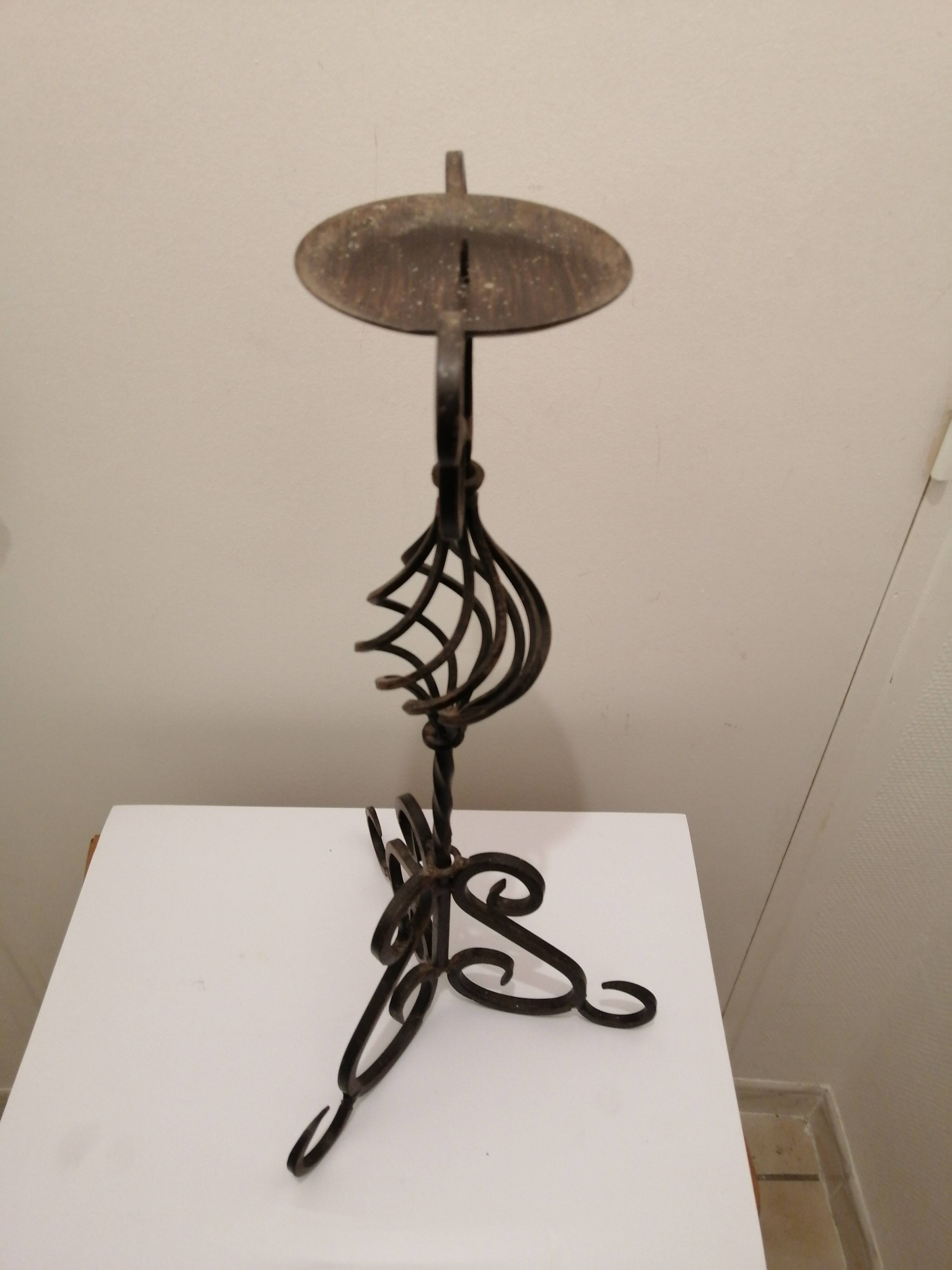 Wrought iron candlestick + candle