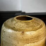 Yellow modernist vase without neck 33cm by georges ponsart, grand feu salted stoneware, bouffioulx ca 1950