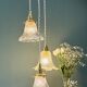 Vintage triple tulip pendant light in chiseled glass and holophane