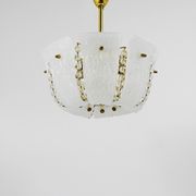 J.T. Kalmar Petite curved suspension basket, brass and glass, Austria, 1950s