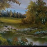 C.Iness, table, House near the pond, 100 X 70 cm