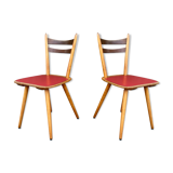Pair of bistro and bohemian beech chairs, compass feet 1950