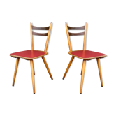 Pair of bistro and bohemian beech chairs, compass feet 1950