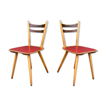 Pair of bistro and bohemian beech chairs, compass feet 1950