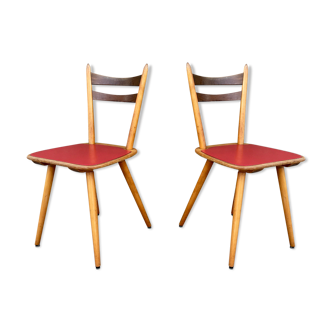 Pair of bistro and bohemian beech chairs, compass feet 1950