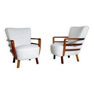 Pair of art deco armchairs, walnut, hungary - new upholstery