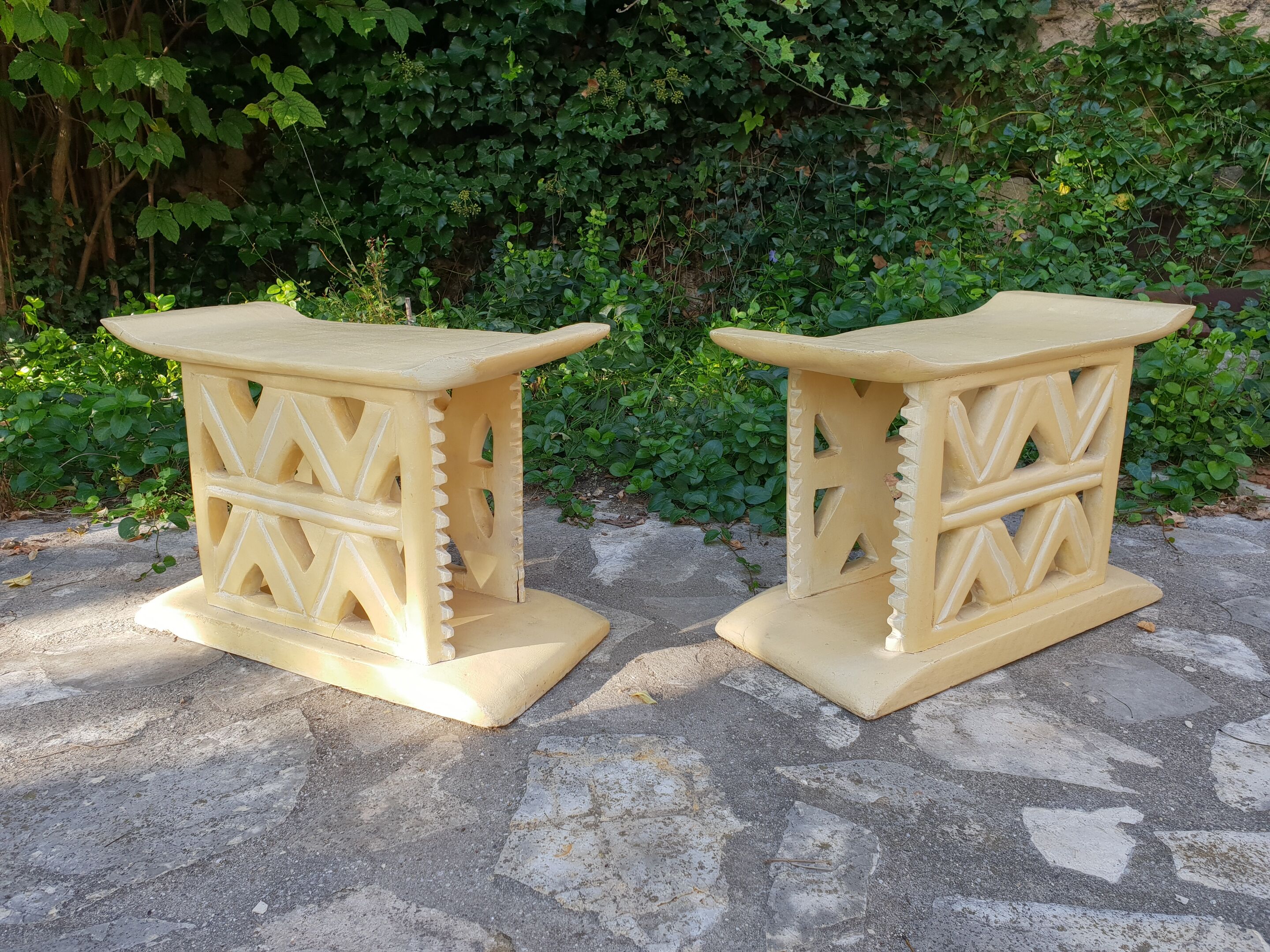 Pair of Africanist art deco stools