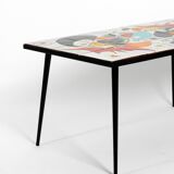 Mid Century Italian Modern Iron Table with Tiled Top and Abstract Motif