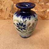 Ancien vase soliflore betschdorf schmitter grès bleu décor fleurs vintage #b647