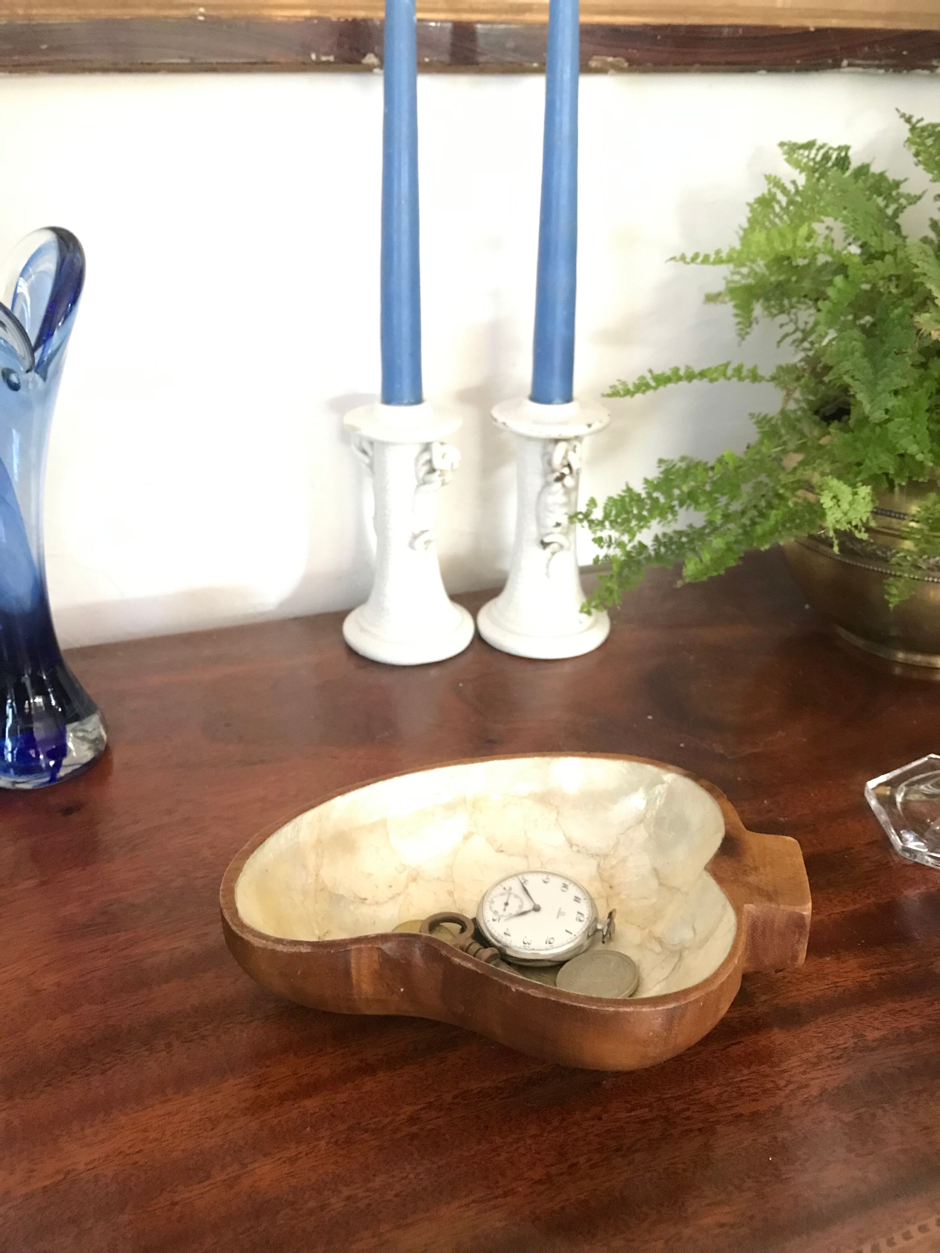 Vide-poches teck et nacre vintage