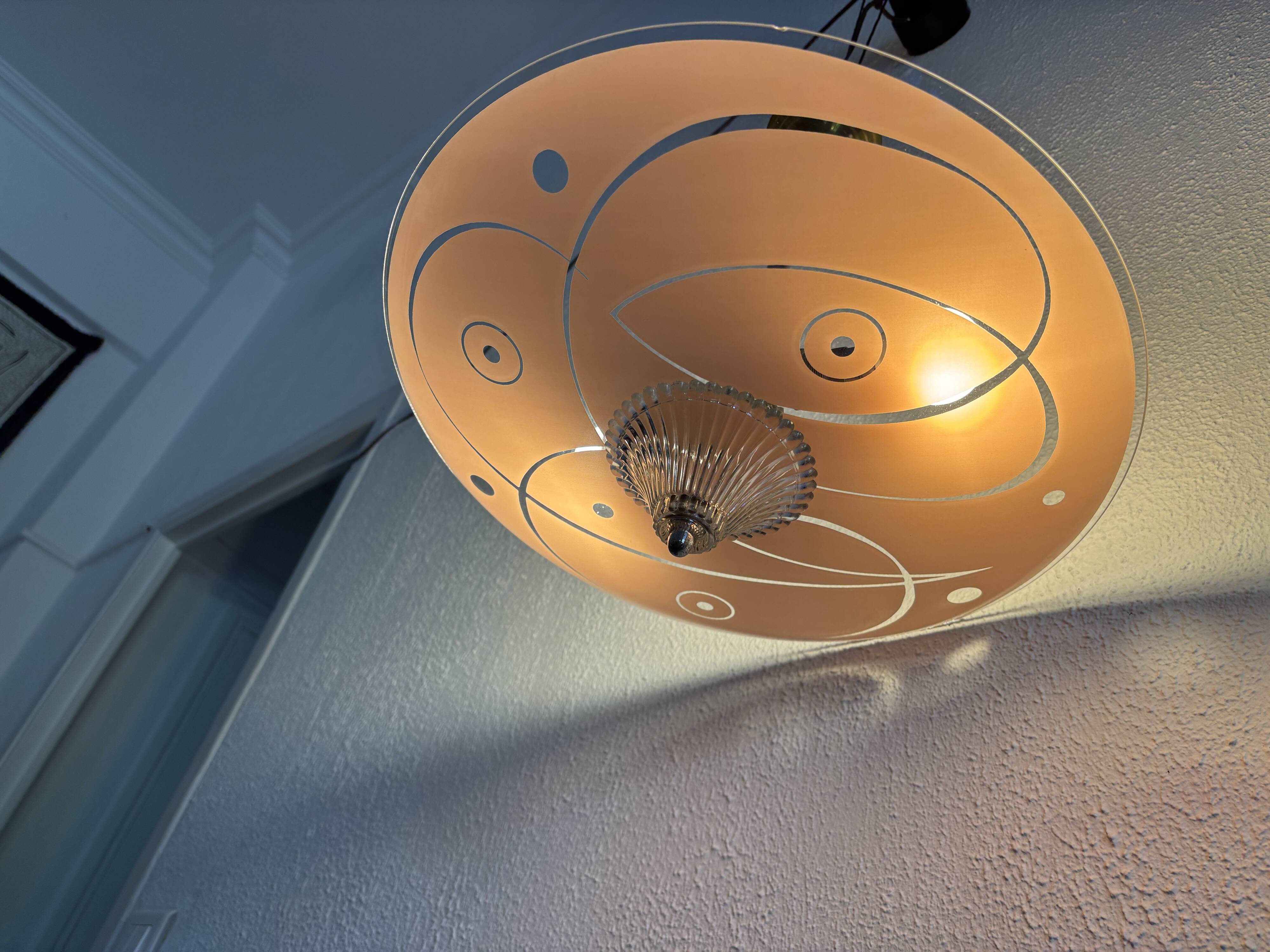 Vintage 1950 pink glass dome ceiling light - 39 x 40 cm