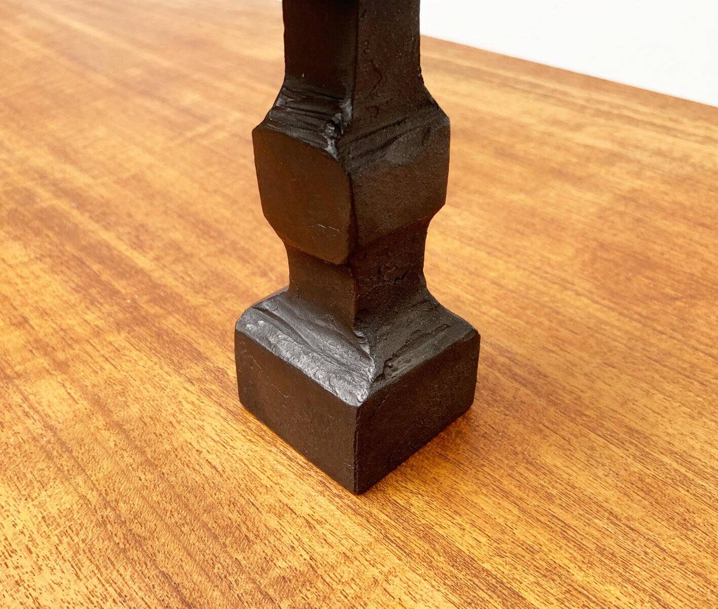 Brutalist wrought iron candlestick from the mid-century.