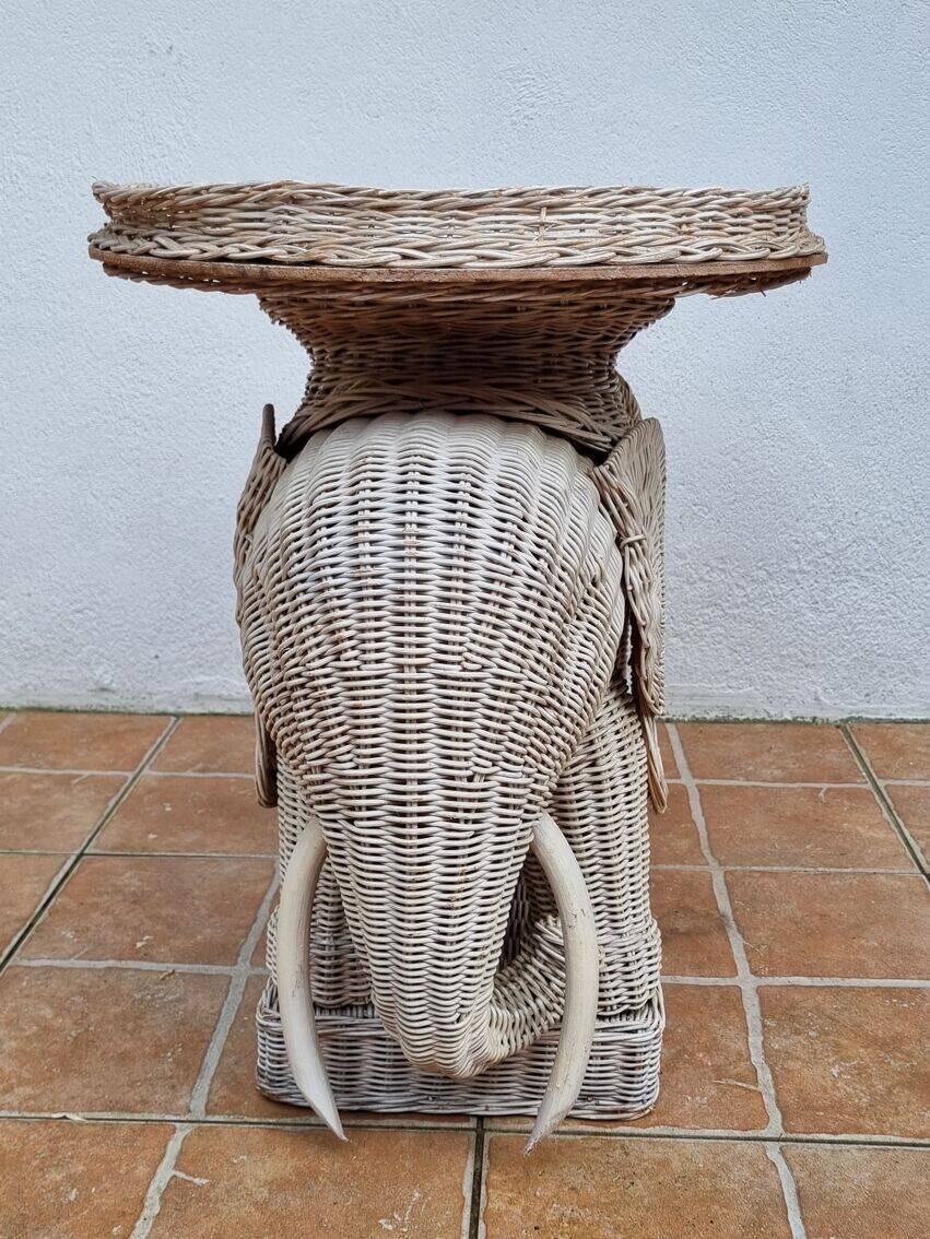 Table d'appoint, éléphant en rotin vintage, années 70