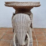 Vintage rattan elephant side table, 70s
