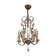 French Vintage 4 Light Metal Cage Chandelier with Bead Swag and Pink Murano Drops