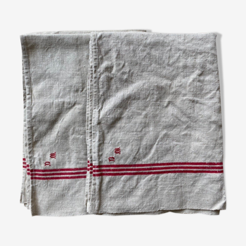 Pair of embroidered raw linen tea towels