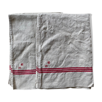 Pair of embroidered raw linen tea towels