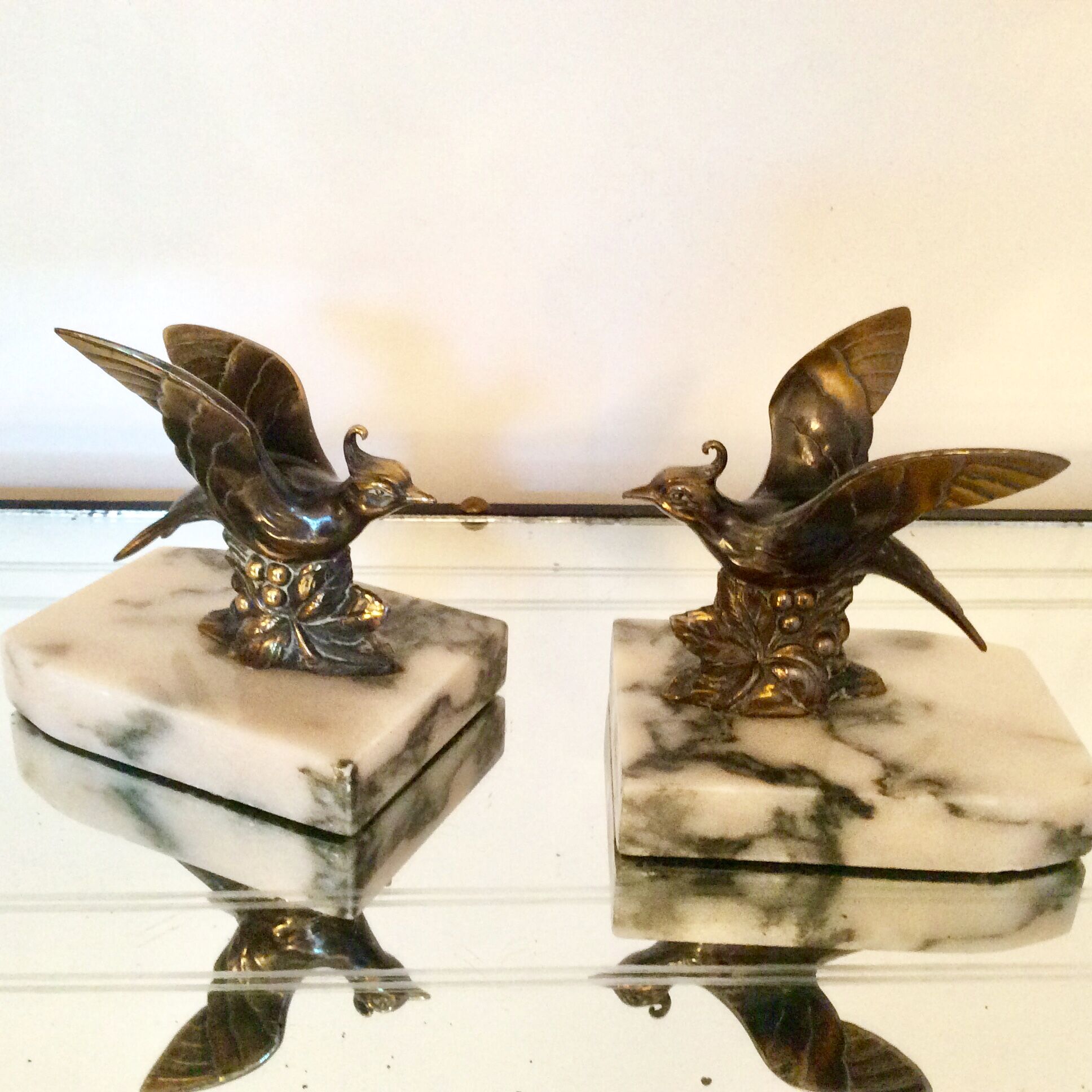 Paire de serre livres oiseaux art deco
