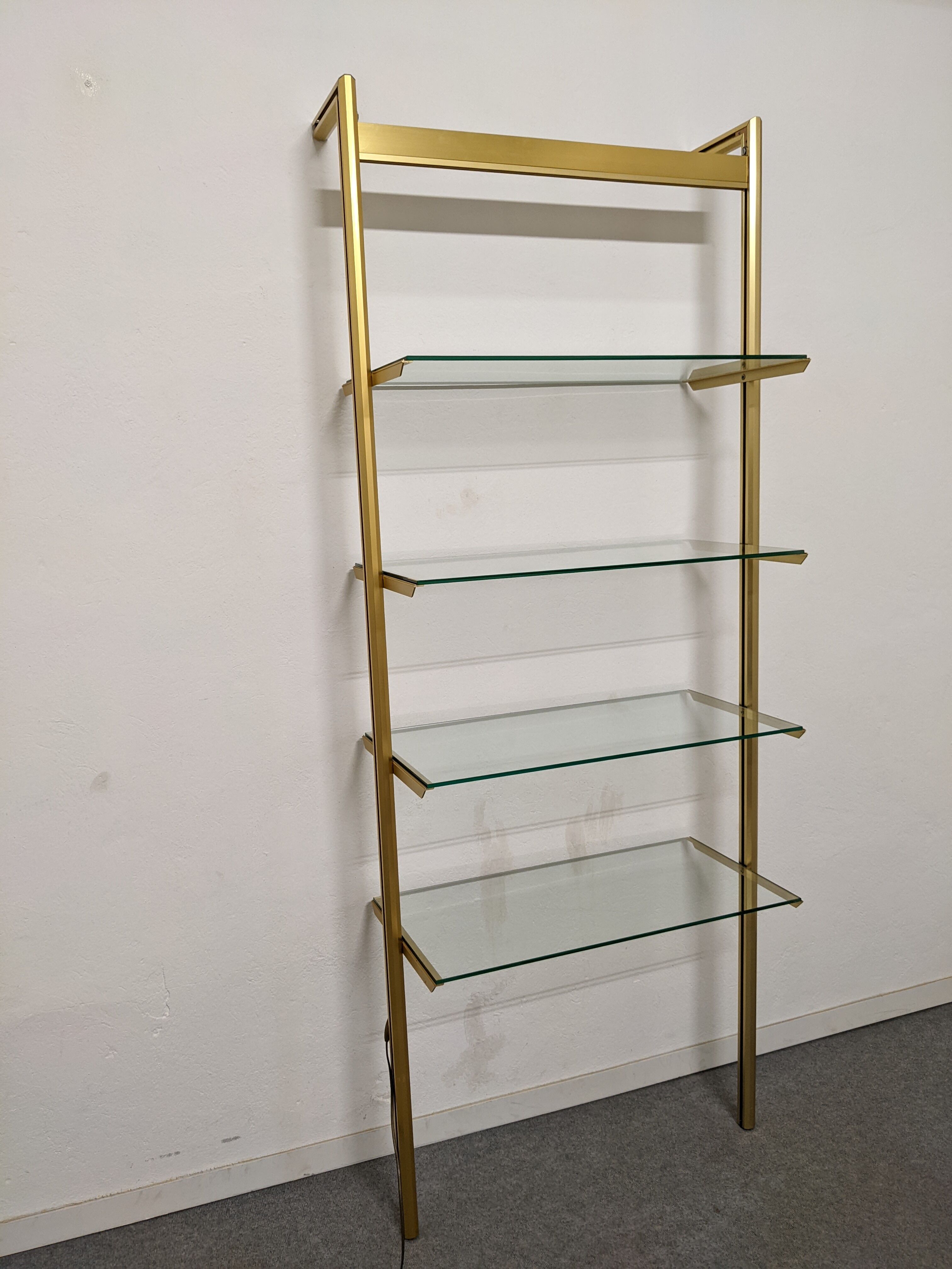 Modular shelf in glass and gilded aluminum from the 70-80s