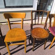 Set of 6 mismatched vintage wooden bistro chairs