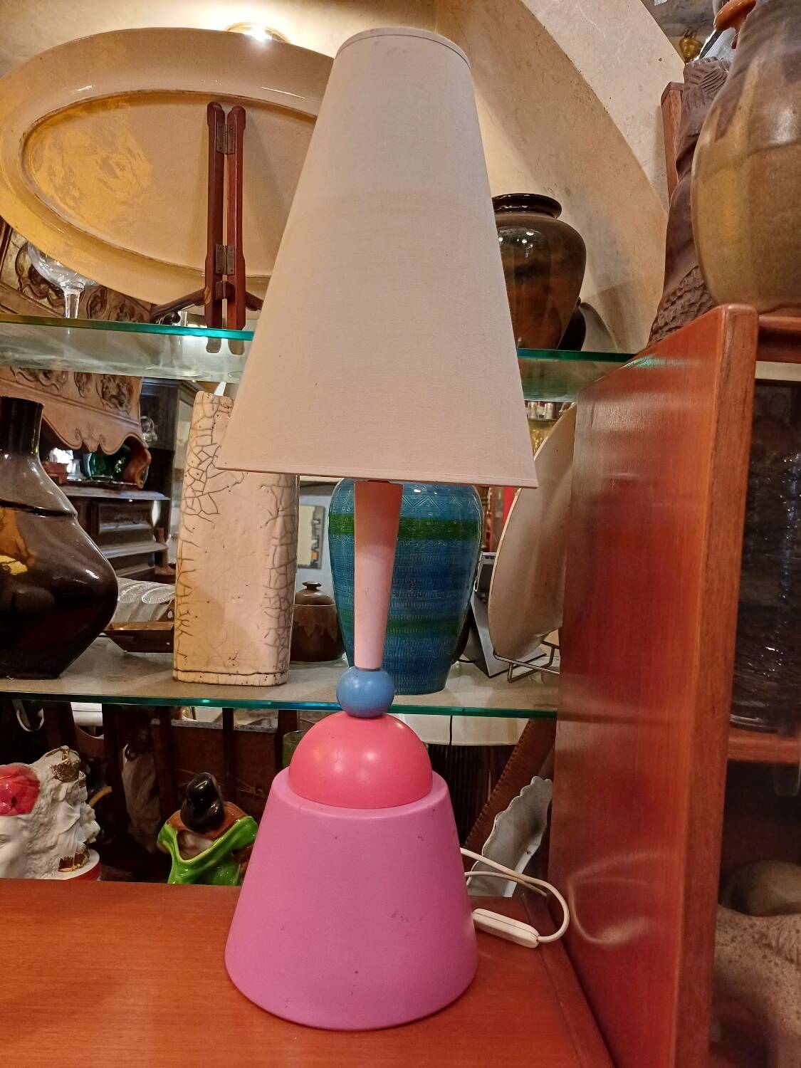 Large colorful ceramic lamp from the 80s, calbret lighting