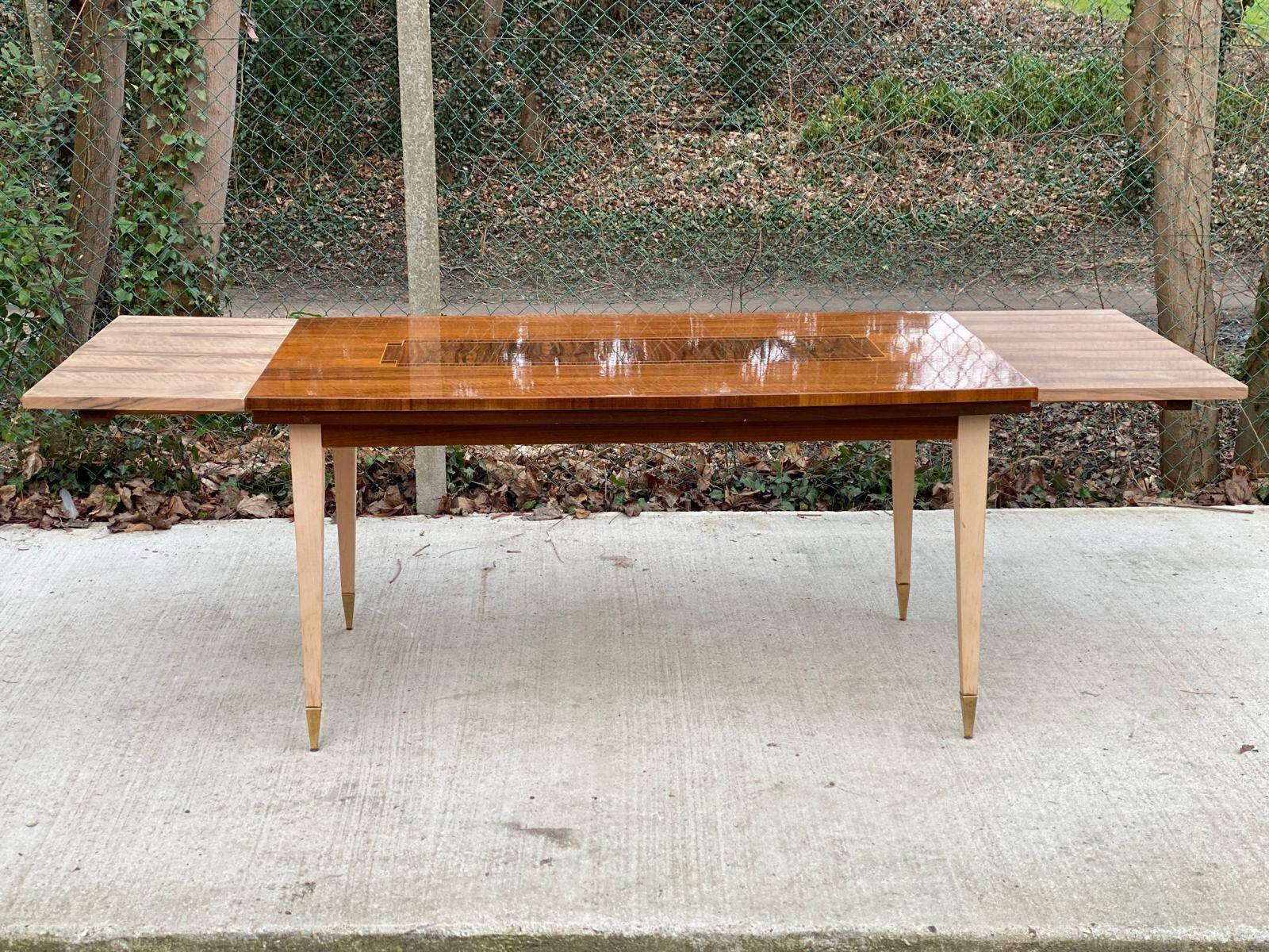 Scandinavian extendable dining table in wood and beautiful lacquered marquetry 230cm
