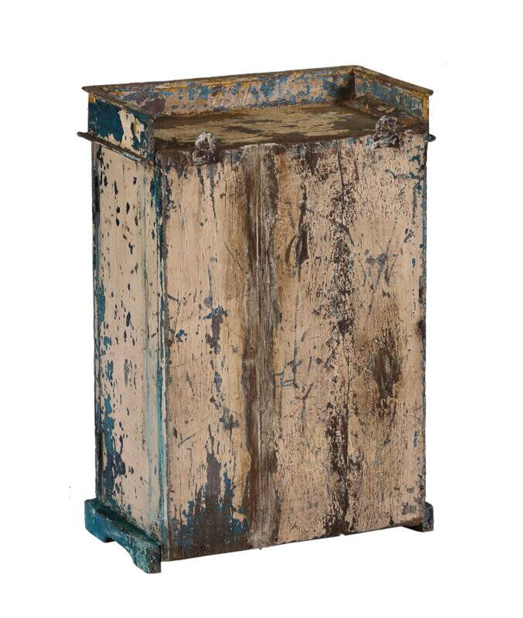 Old blue showcase old teak wood piece and patina of origin india