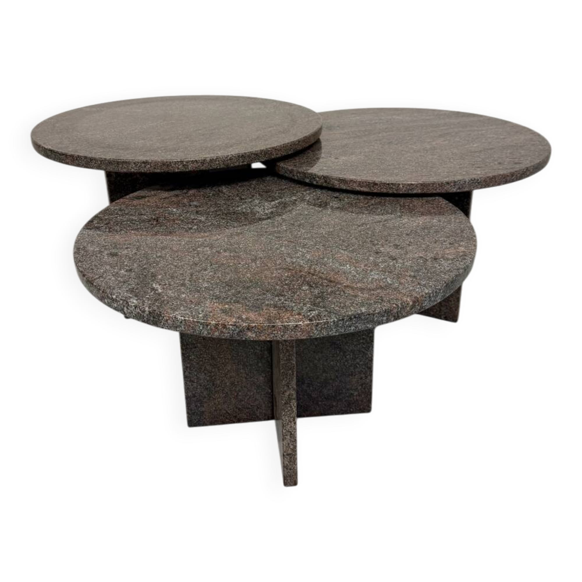Vintage 1970s design round granite nesting coffee table with 3 elements.