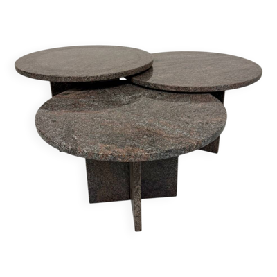 Table basse gigogne 3 éléments rond en granit design années 70 vintage