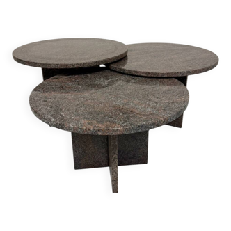 Vintage 1970s design round granite nesting coffee table with 3 elements.