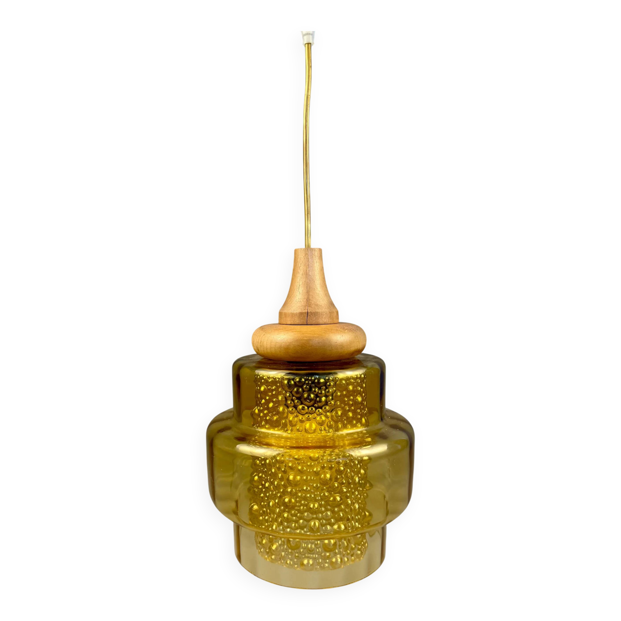 Amber glass vintage pendant, 1960s–70s style