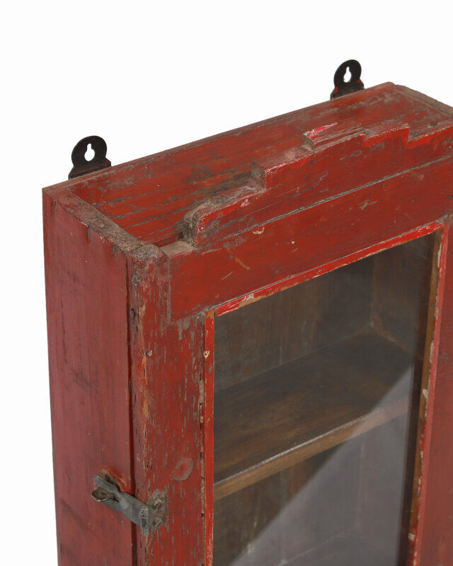 Vintage Red Wall Showcase Old Teck Patina and Piece of Origin India
