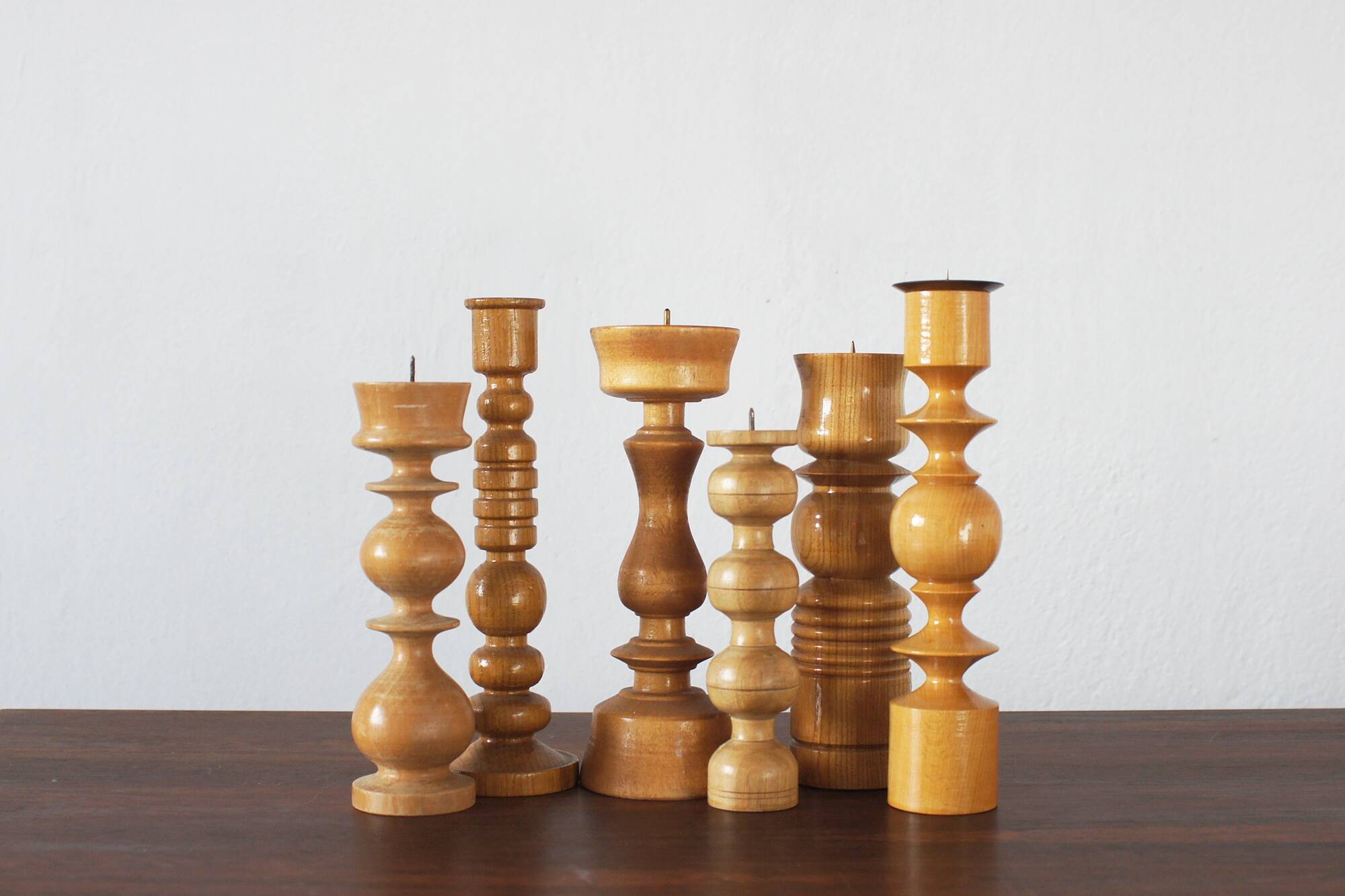 Scandinavian Wooden Candleholders, Set of 6