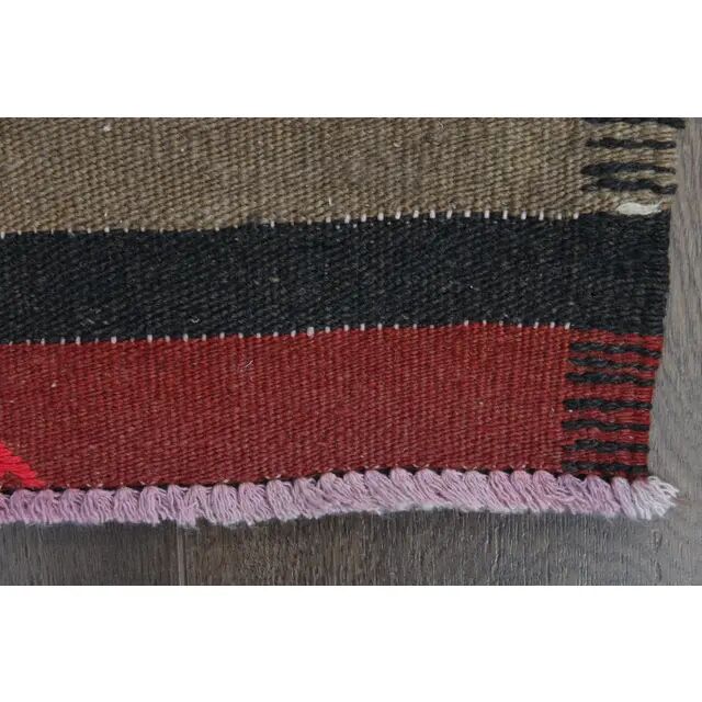1970s Turkish Oushak Handmade  Red Brown Kilim Runner Rug 108x350