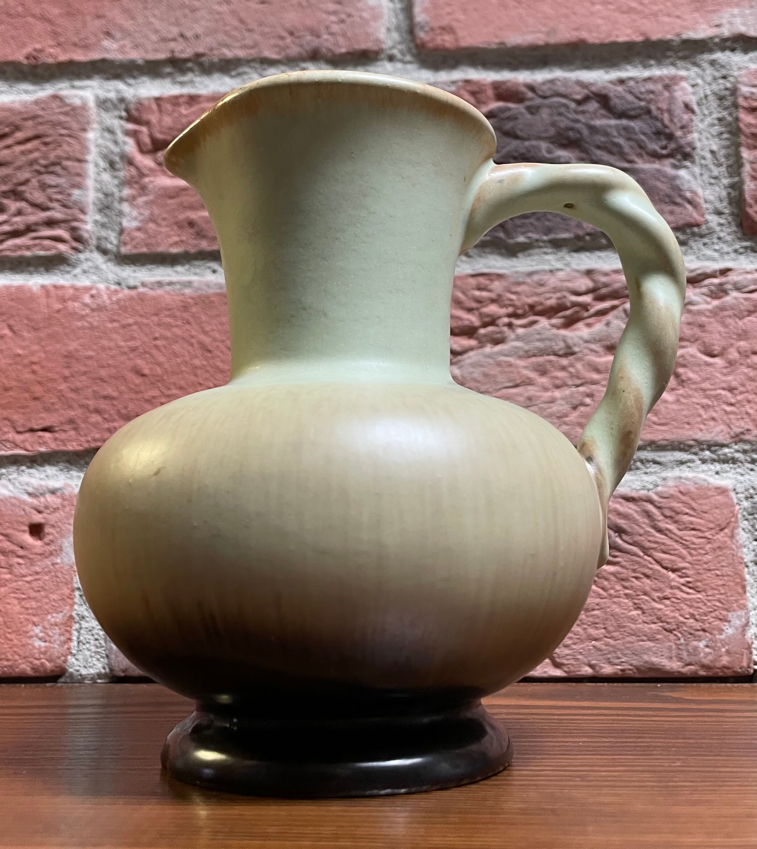 Carstens Tönnieshof Jug Model 422 with Twisted Handle, Tea Green and Brown West German Art Pottery