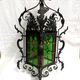 Large old lantern, wrought iron and stained glass. Lamp Chandelier stained glass Entrance