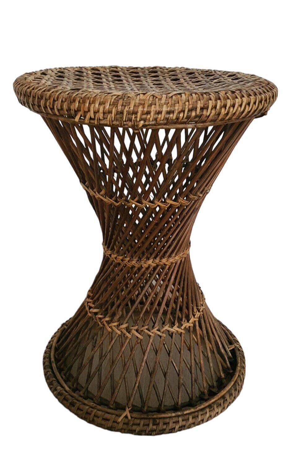 Old Diabolo Stool In Woven Rattan Year 60-70 Vintage Decoration