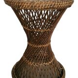 Old Diabolo Stool In Woven Rattan Year 60-70 Vintage Decoration