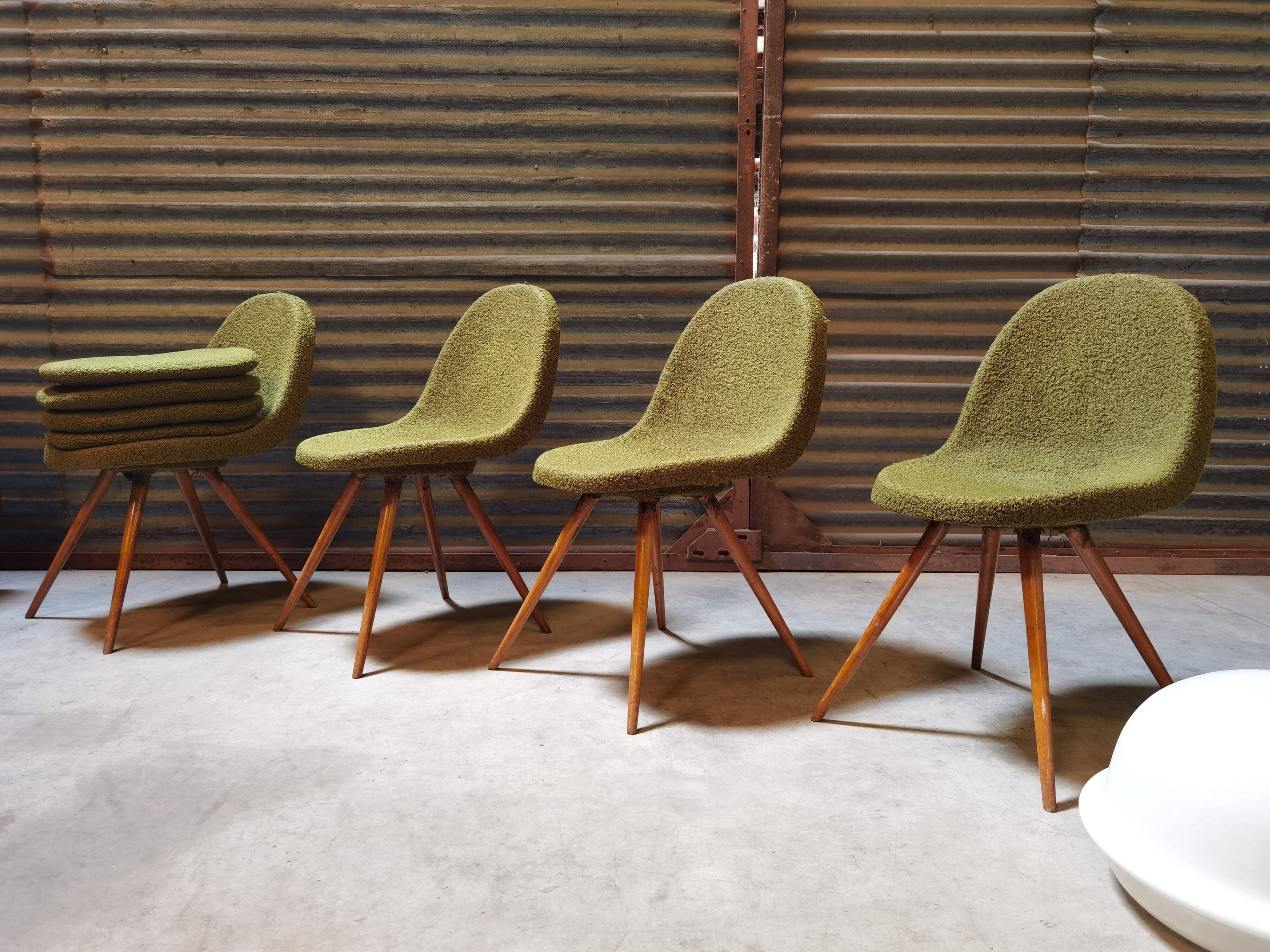 Suite of 4 chairs by Miroslav Navratil Wood resin and fabric Year 60