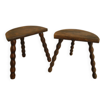 paire tabourets bois déco champêtre rustique vintage wooden stools